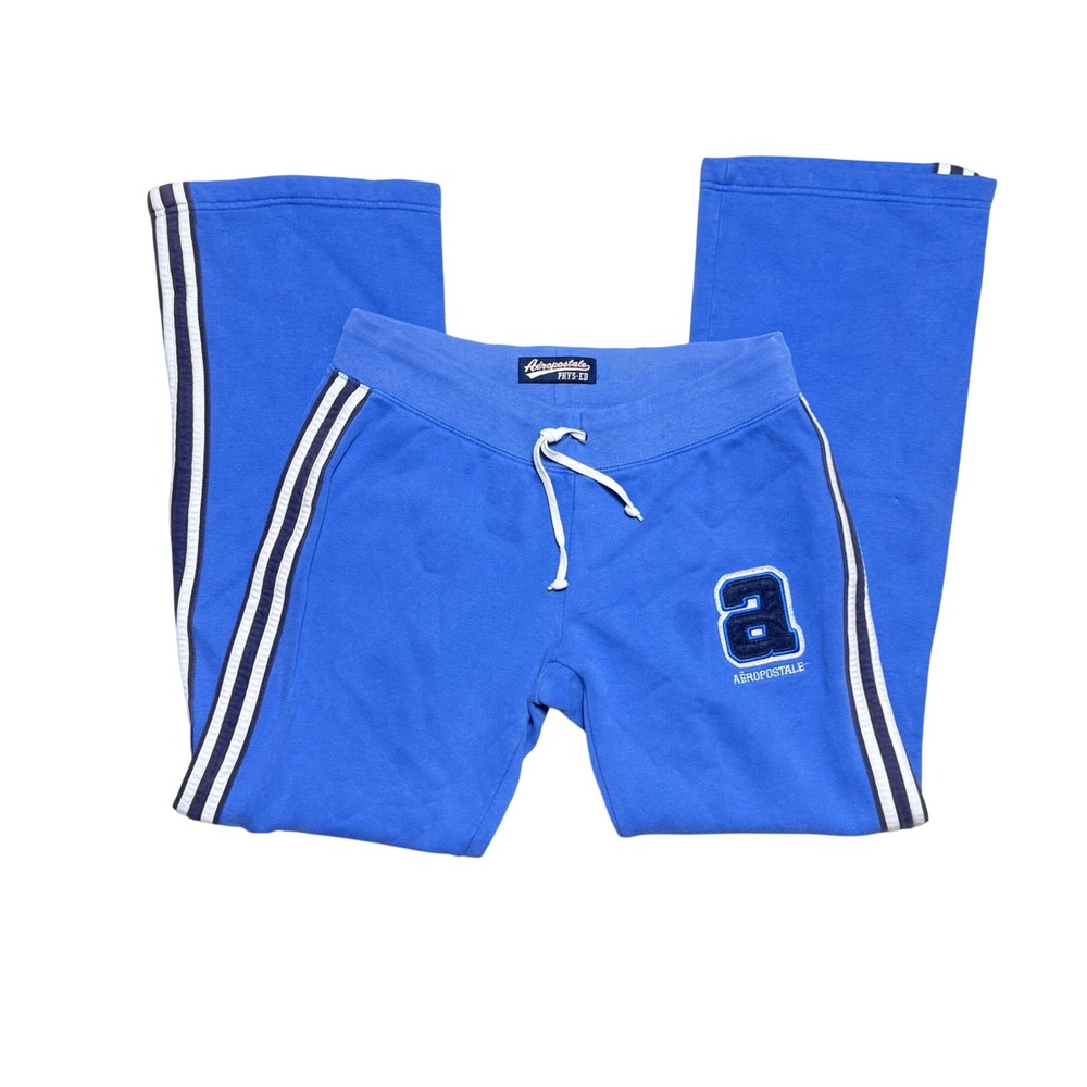 Aeropostale Blue Side Stripe Wide Leg Sweatpants